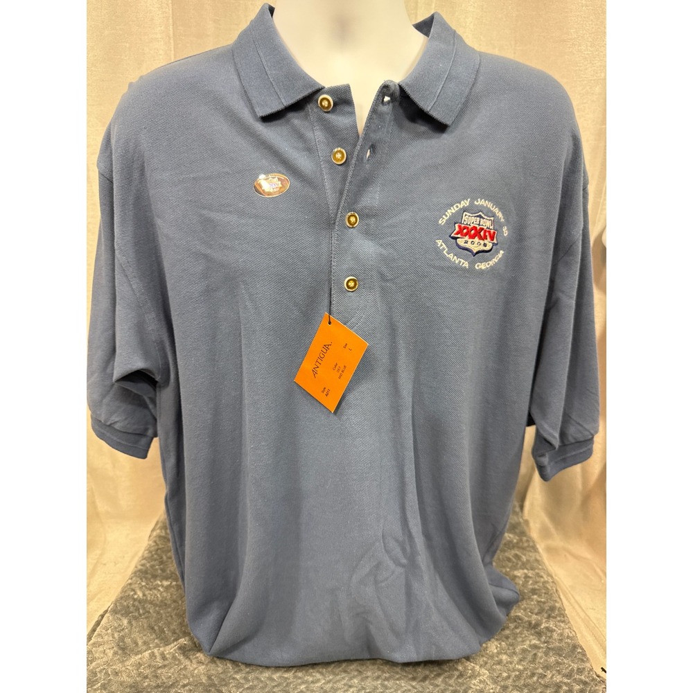 Antigua Mens Super Bowl XXXIV 2000 Atlanta Miller Lite Blue Polo Shirt Large NWT